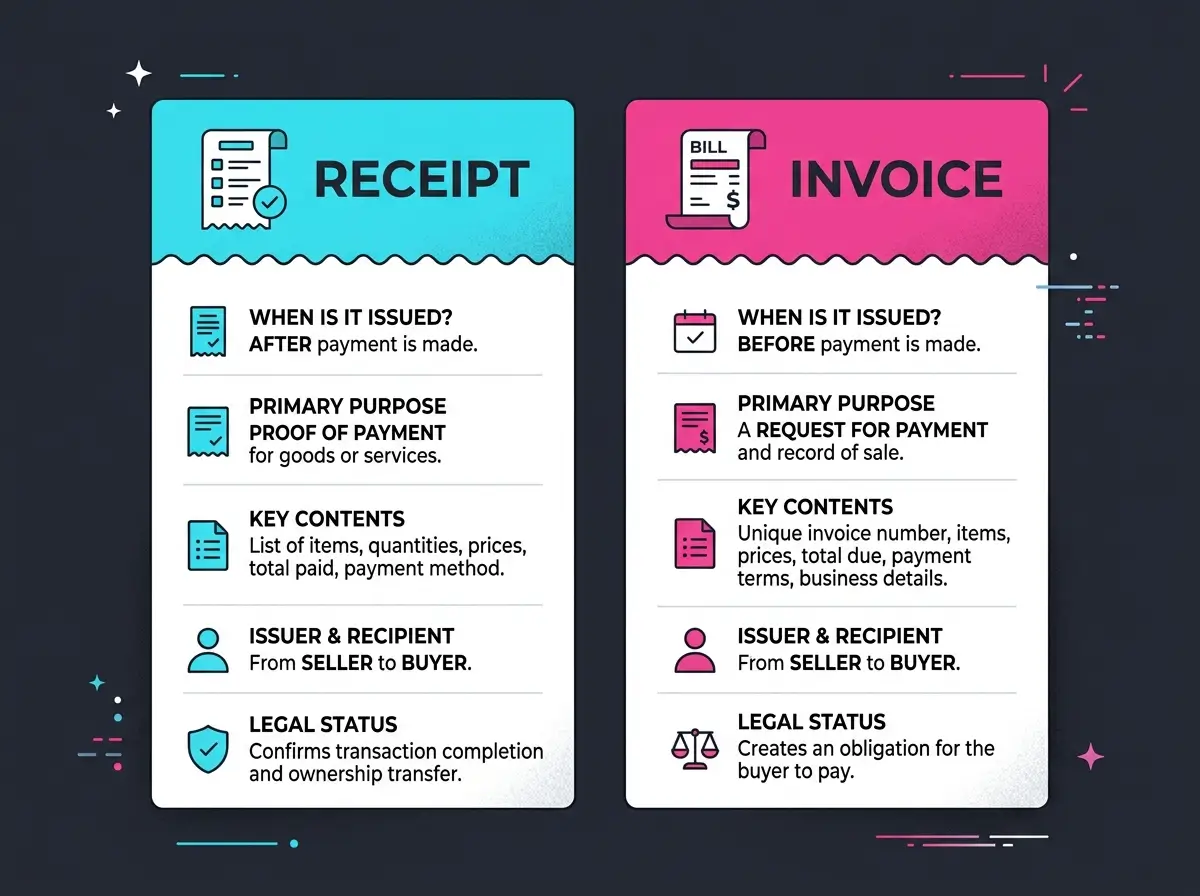 Invoice vs receipt comparison